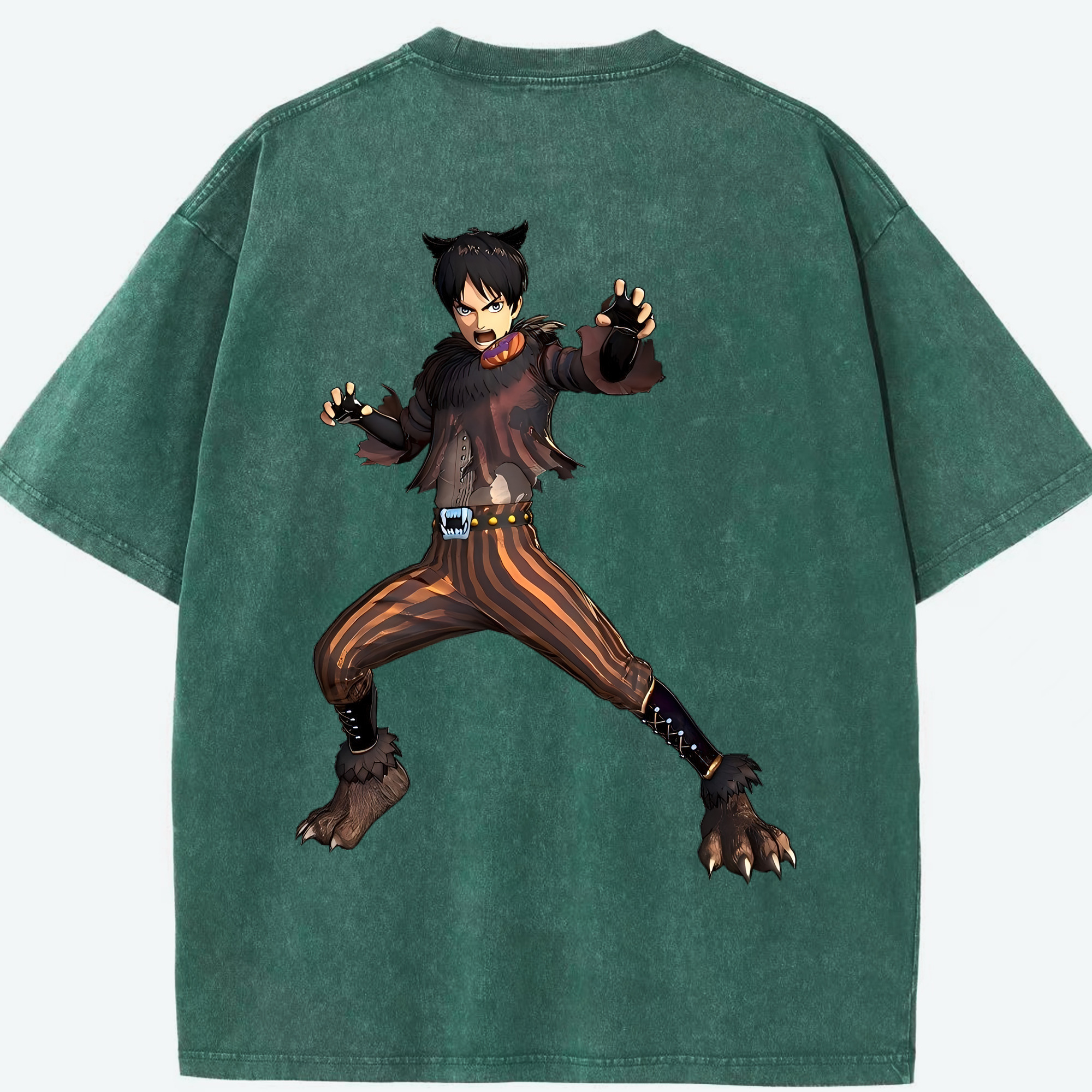 （画像用） 進撃の巨人 エレン･イェーガー Attack on Titan Eren Jäger 綿100% ヴィンテージ風 半袖Tシャツ（背面プリント）